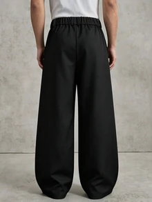 PAVTROS Men's Solid Color Pleated Loose Casual Wide Leg Pants - Black - View 2