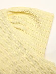 SHEIN Tween Girl Solid Yellow Textured Knit Elegant Waist Cinching Solid Yellow Color Tea Party Dress - Yellow - View 6