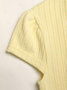 SHEIN Tween Girl Solid Yellow Textured Knit Elegant Waist Cinching Solid Yellow Color Tea Party Dress - Yellow - View 5