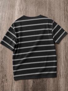Manfinity Joysei Men Summer Contrast Striped Print Tee - Black - View 3