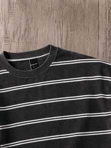 Manfinity Joysei Men Summer Contrast Striped Print Tee - Black - View 4