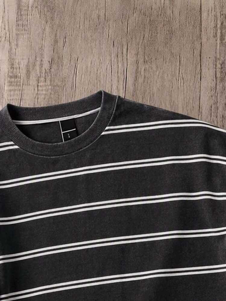 Manfinity Joysei Men Summer Contrast Striped Print Tee - Black - View 4