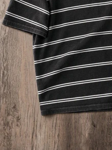 Manfinity Joysei Men Summer Contrast Striped Print Tee - Black - View 5