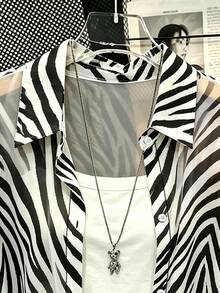 Plus Size Casual Zebra Print Semi-Sheer Shirt - Multicolor - View 4