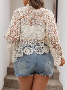 Easowa Curve Plus Size Women's Front Tie Vacation Knit Cardigan Winter Fall Autumn - White - View 3