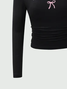 SHEIN 青少年女孩休閒舒適修身長袖T恤與舒適鬆緊腰寬腿寬鬆長褲2件套 - 黑色 - 查看 6