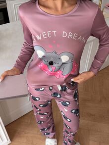SweetSlumber Cute Koala Girl Autumn Long Sleeve Long Pants Women's Pajama Set - Dusty Pink - View 4