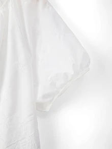 EMERY ROSE Plus Size Casual Traditional Greek Goddess Solid Color Hollow Embroidery Short Sleeve Shirt Vacation White Summer - White - View 5