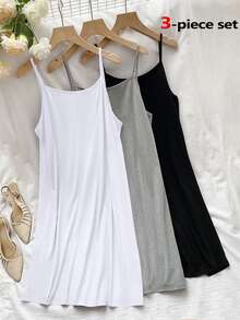 SHEIN LUNE 3pcs/Set Plus Size Women's Solid Color Camisole Tank Top - Multicolor - View 1