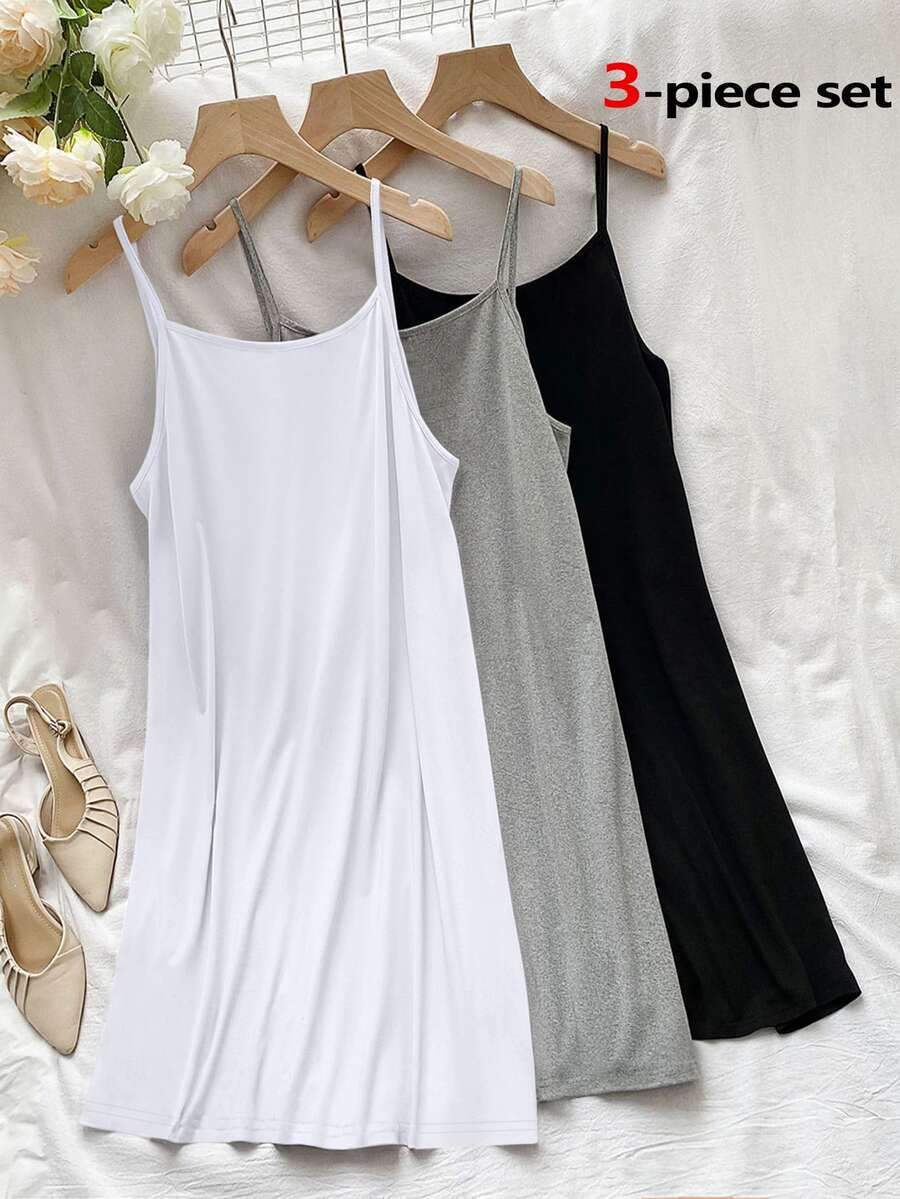 SHEIN LUNE 3pcs/Set Plus Size Women's Solid Color Camisole Tank Top - Multicolor - View 1
