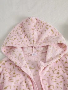 SHEIN 女童單件極簡休閒日常粉色豹紋毛絨拉鍊夾克外套，秋冬款，抓絨，長袖 - 粉色 - 查看 7