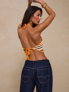 Glamine Atasan Rajut Wanita Model Halter Neck Seksi Boho Elegan Warna Kuning Keemasan untuk Liburan Pantai Musim Panas - MultiWarna - View 9