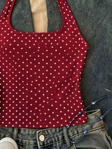 Casual Y2k Cute Halter Neck Tank Top, Suitable For Summer Mothers Day Outfit Graduation Summer Tops Back-To-School - White - View 3