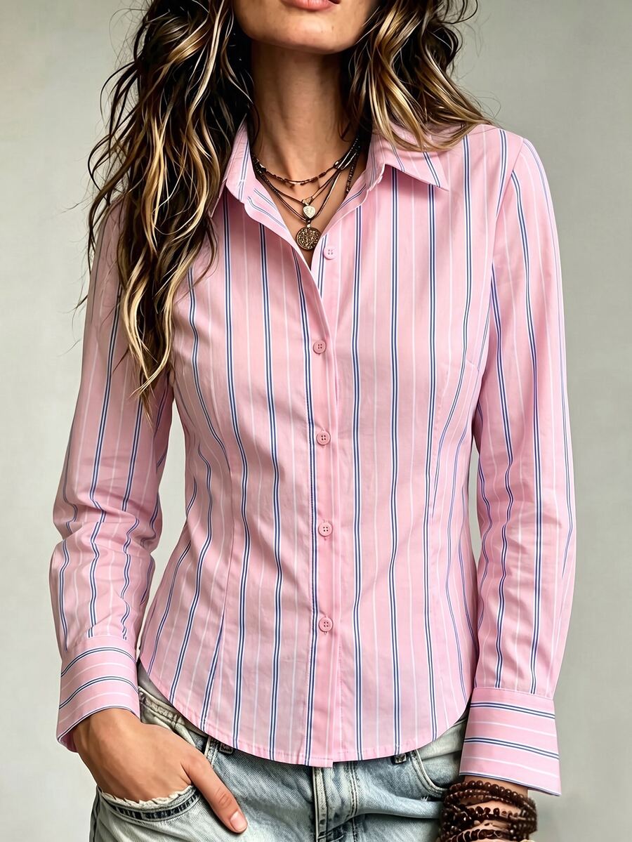 Trelyra Women's Casual Striped Shirt, Autumn - Multicolor - View 1