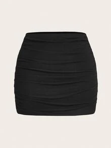 SHEIN Tall 雙層網紗遮臀裙，適合高個女性，Ibiza 風格，夜店派對外出穿搭，黑色，秋季性感 - 黑色 - 查看 8