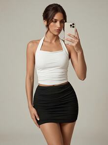 SHEIN Tall 雙層網紗遮臀裙，適合高個女性，Ibiza 風格，夜店派對外出穿搭，黑色，秋季性感 - 黑色 - 查看 10