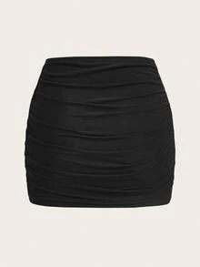 SHEIN Tall 雙層網紗遮臀裙，適合高個女性，Ibiza 風格，夜店派對外出穿搭，黑色，秋季性感 - 黑色 - 查看 9