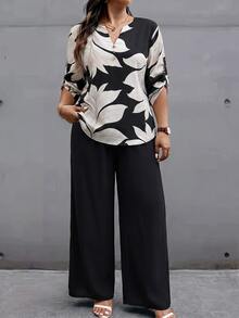 Weeklong Women's Plus Size Graphic Print Loose Top And Pants 2 Pieces Set - Multicolor - View 3