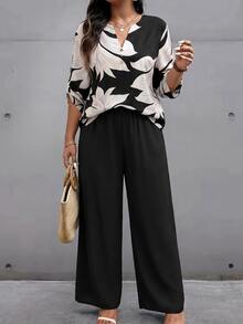 Weeklong Women's Plus Size Graphic Print Loose Top And Pants 2 Pieces Set - Multicolor - View 6
