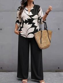 Weeklong Women's Plus Size Graphic Print Loose Top And Pants 2 Pieces Set - Multicolor - View 4