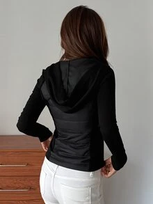DAZY Women's Fabric Patchwork Lightweight Casual Daily Padded Coat Fall - Black - View 2