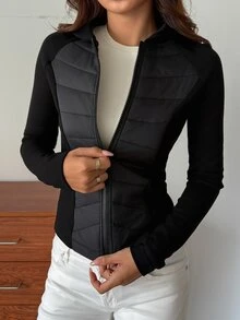 DAZY Women's Fabric Patchwork Lightweight Casual Daily Padded Coat Fall - Black - View 1