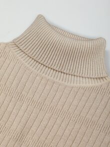 SHEIN Fiorisel New Arrival Slim Fit Minimalist Turtleneck Knitted Pullover Sweater For Women, Autumn/Winter Fall - Khaki - View 6