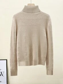 SHEIN Fiorisel New Arrival Slim Fit Minimalist Turtleneck Knitted Pullover Sweater For Women, Autumn/Winter Fall - Khaki - View 2