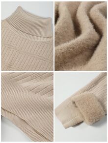 SHEIN Fiorisel New Arrival Slim Fit Minimalist Turtleneck Knitted Pullover Sweater For Women, Autumn/Winter Fall - Khaki - View 4
