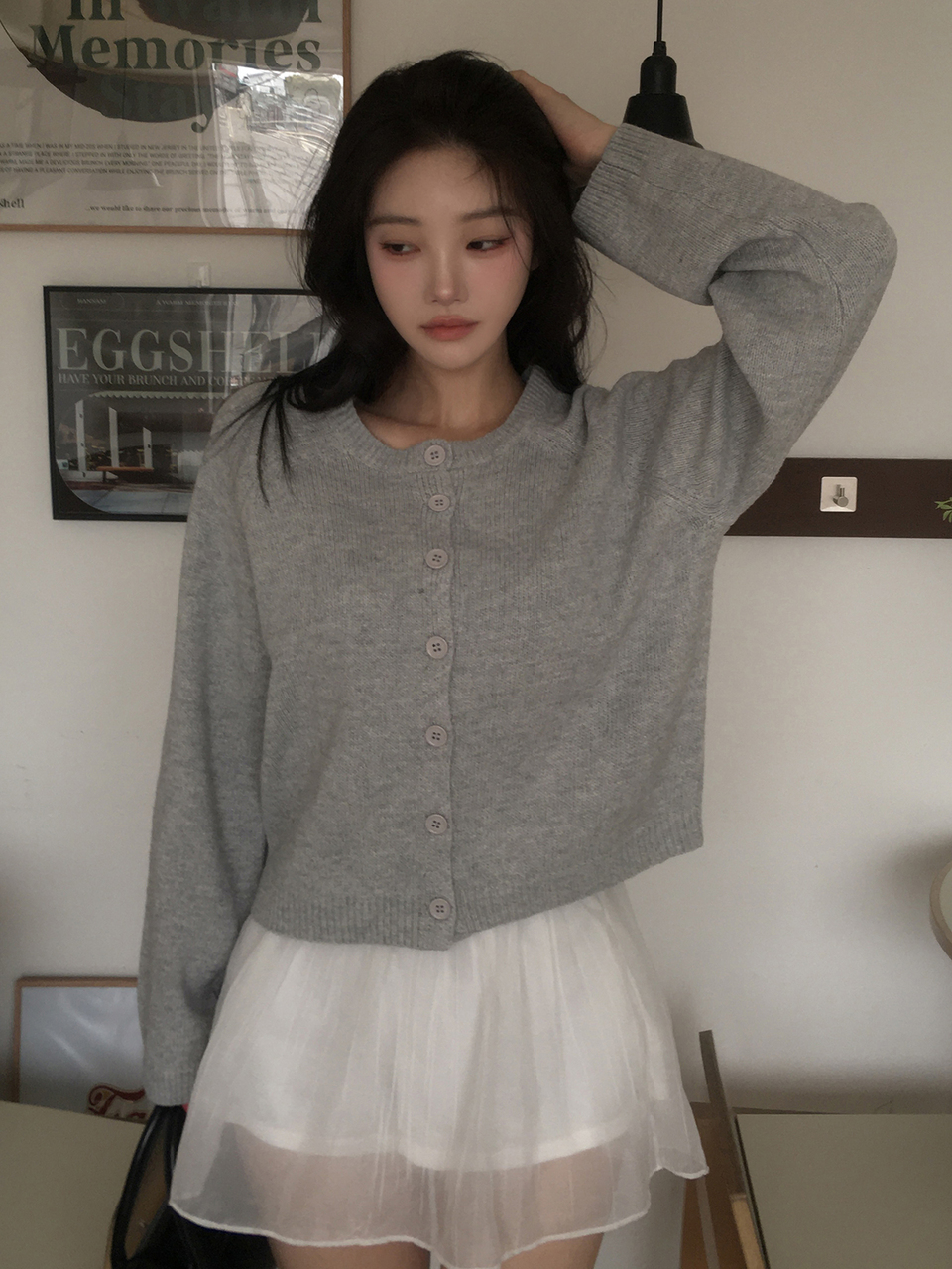 Women's Solid Color Loose Round Neck Long Sleeve Short Knit Cardigan, Casual Vacation Spring Autumn