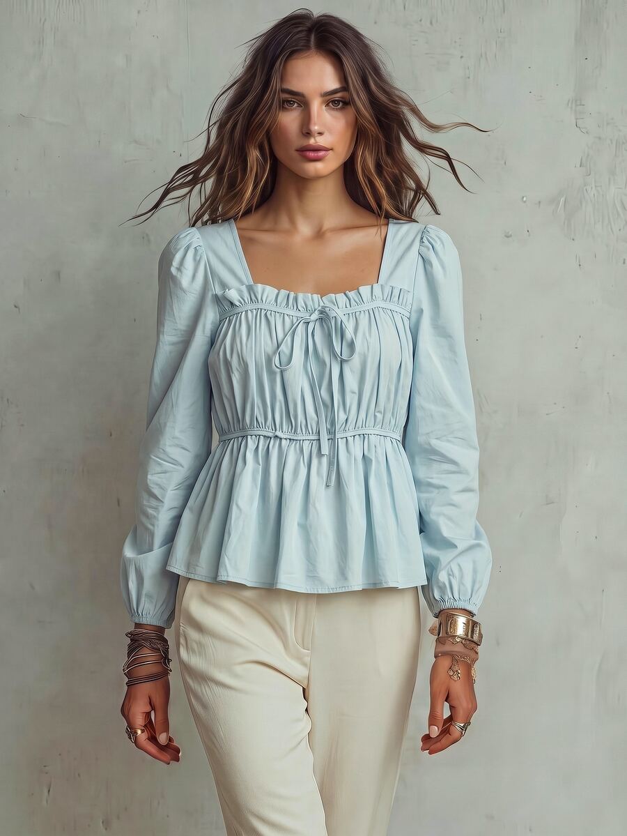 Franclia Women's Fashion Casual Bow Pleated Elegant Blouse - Green - View 1