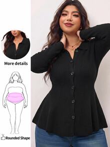 Enliva Plus-Size Women's Slim-Fit Knit Cardigan, Suitable For Autumn And Winter, And For Curvy Figures - Black - View 3