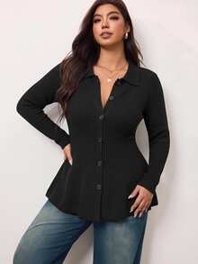 Enliva Plus-Size Women's Slim-Fit Knit Cardigan, Suitable For Autumn And Winter, And For Curvy Figures - Black - View 4