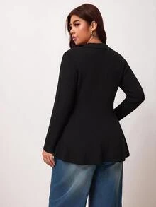 Enliva Plus-Size Women's Slim-Fit Knit Cardigan, Suitable For Autumn And Winter, And For Curvy Figures - Black - View 2