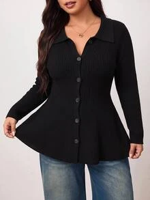 Enliva Plus-Size Women's Slim-Fit Knit Cardigan, Suitable For Autumn And Winter, And For Curvy Figures - Black - View 5