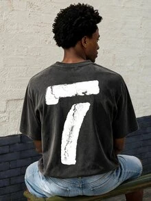 Lonveris Men's Number 7 Washed Cotton T-Shirt, Holiday - Black - View 6