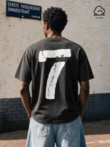 Lonveris Men's Number 7 Washed Cotton T-Shirt, Holiday - Black - View 1