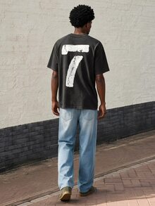 Lonveris Men's Number 7 Washed Cotton T-Shirt, Holiday - Black - View 5