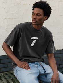 Lonveris Men's Number 7 Washed Cotton T-Shirt, Holiday - Black - View 4