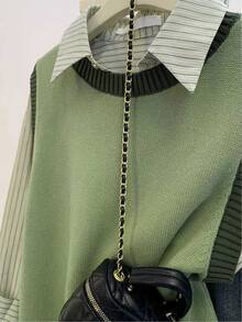 Franclia Casual Versatile Round Neck Sleeveless Plus Size Women Knit Top - Multicolor - View 3