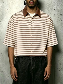 Manfinity Dauomo Men's Striped Casual Versatile Daily Wear Shirt - Brown - View 6