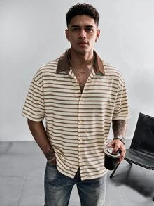 Manfinity Dauomo Men's Striped Casual Versatile Daily Wear Shirt - Brown - View 7