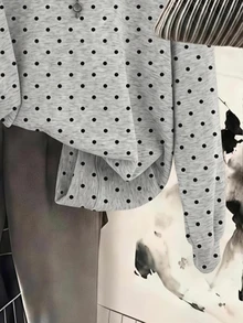 SHEIN EZwear 女款條紋落肩長袖休閒運動衫 - 灰色 - 查看 5