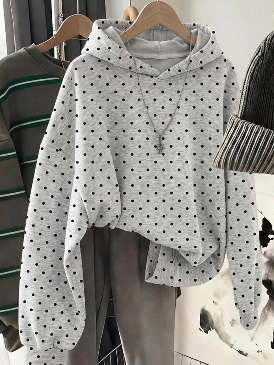 SHEIN EZwear 女款條紋落肩長袖休閒運動衫 - 灰色 - 查看 1