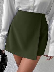 EURMUSE Women's Solid Color Minimalist Casual Skirt - Green - View 1
