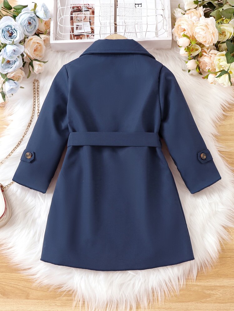 SHEIN Elladie kids Young Girl Double Breasted Trench Coat Autumn Fall - Blue - View 2