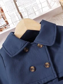 SHEIN Elladie kids Young Girl Double Breasted Trench Coat Autumn Fall - Blue - View 5