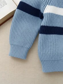 Blossori Baby Boy Autumn/Winter Mori Style Collared Striped Sweater - Multicolor - View 6