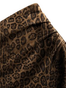 SHEIN LUNE CURVE Plus Size Casual Autumn Leopard Print Pleated Sexy Mini Skirt Fall - Brown - View 6
