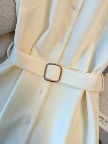 Franclia Solid Color Casual/Commute Style Midi Dress For Women - Apricot - View 8